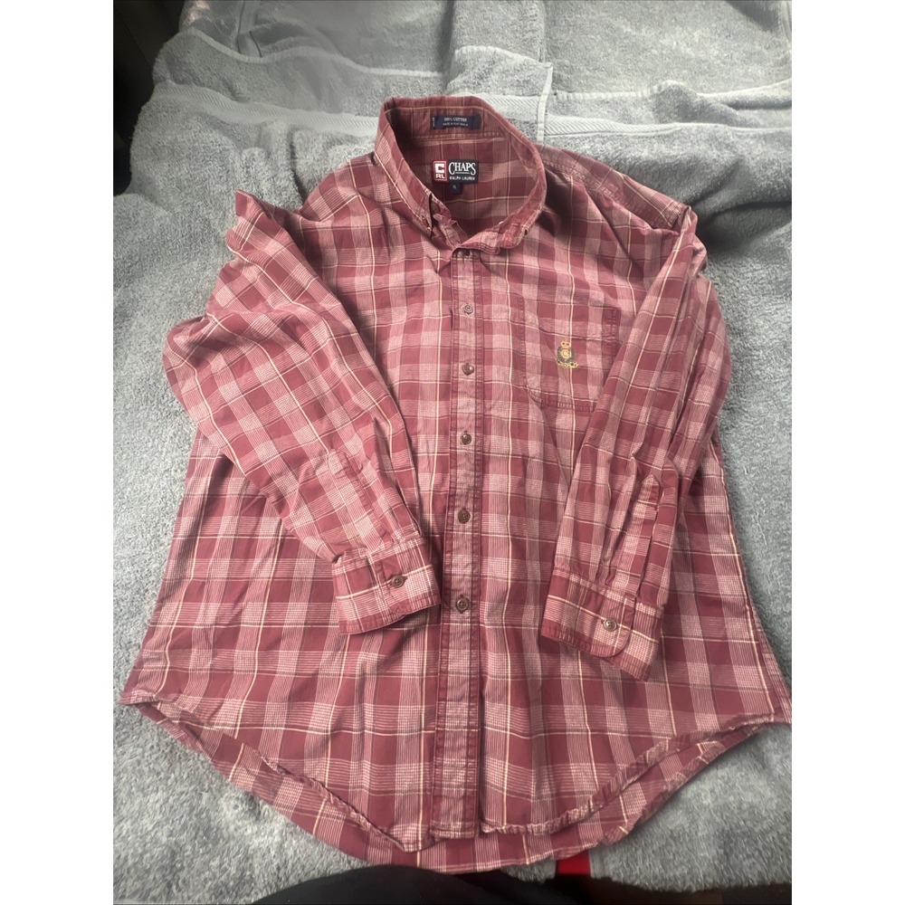 VINTAGE CHAPS RALPH LAUREN mens Size XLarge plaid maroon button down shirt 90s